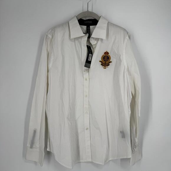 Lauren Ralph Lauren top XL white crest logo button up academia preppy old money - Picture 2 of 6